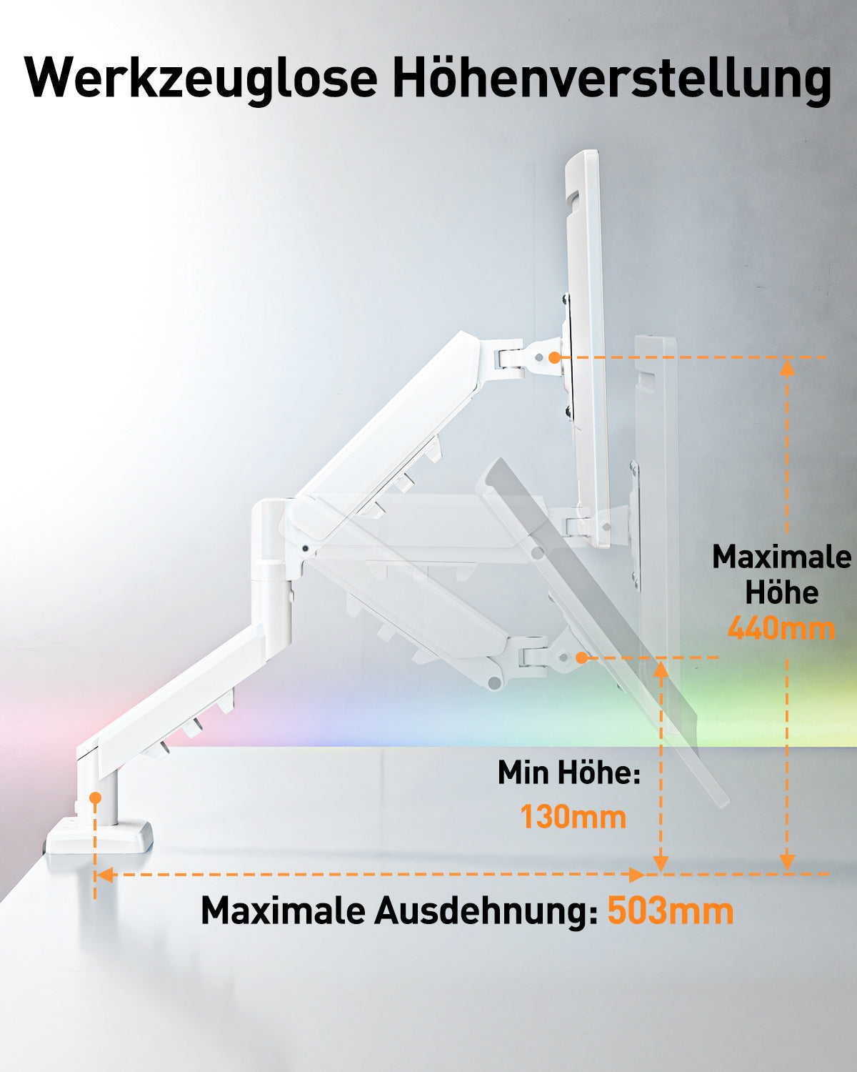 ELIVED Monitor Halterung für 13"-32" Monitor, Monitorhalterung Ideal für 2-9 kg Gaming PC Bildschirme mit VESA 75/100 mm, Gasfeder Monitor Arm mit Neigbar, Schwenkbar, Drehbar, Weiß, EV6013W-DE