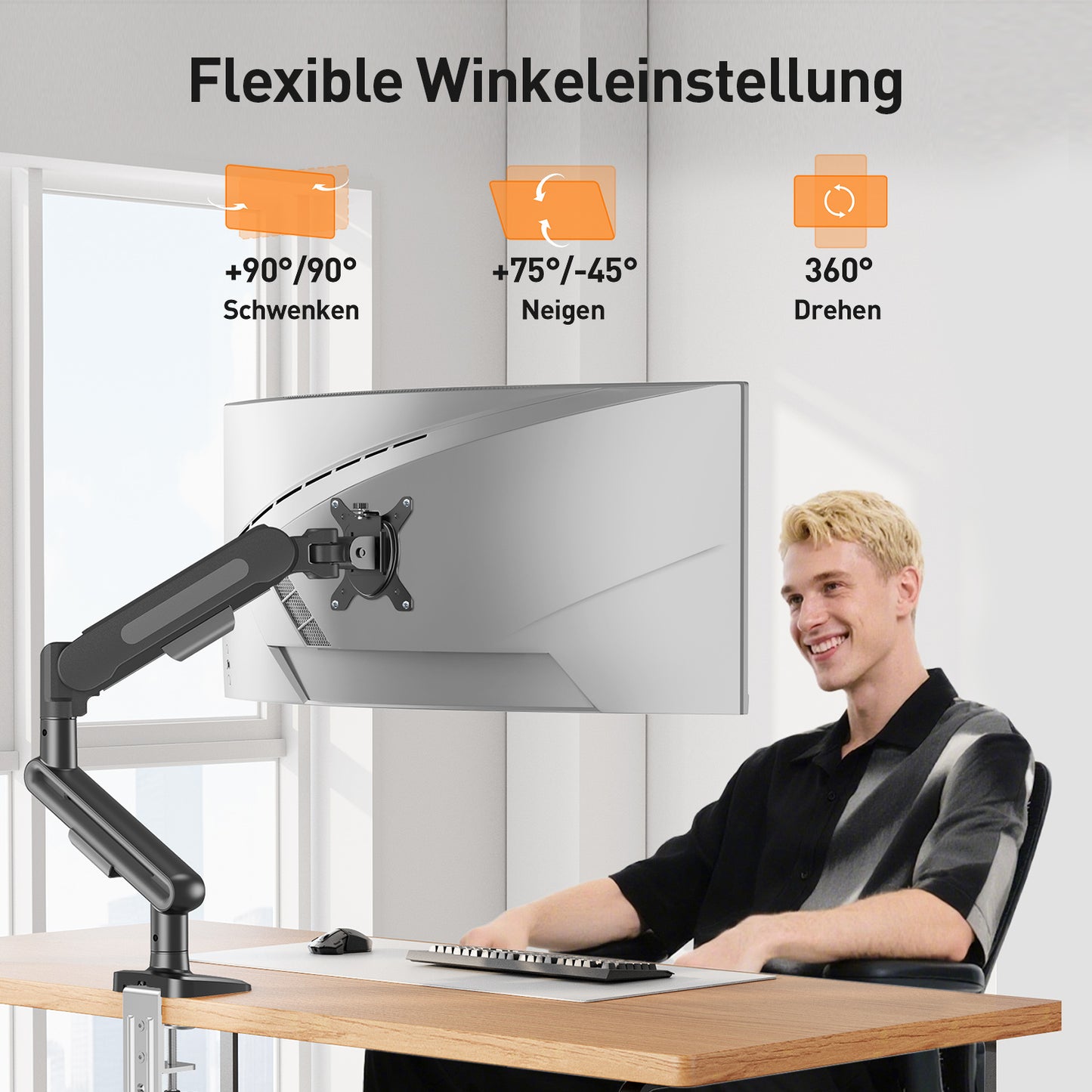 ELIVED Monitor Halterung für 17-34 Zoll Bildschirme, Einzelner Monitorarm hält 2-12 kg Monitor mit VESA 75/100mm, Höhenverstellbar Monitorhalterung mit Neigbar, Schwenkbar, Drehbar, Grau, EV3235B-G