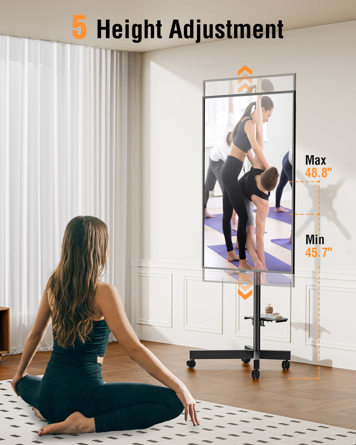 ELIVED Rolling TV Stand for Most 23"-60" TVs, Mobile TV Cart 90° Rotation Landscape to Portrait, Height Adjustable Floor TV Stand with Extendable Base, Max VESA 400x400mm, Up to 77 Lbs, YD2114B