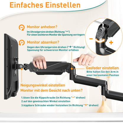 ELIVED Monitor Halterung 3 Monitore für 13-27 Zoll Bildschirme bis zu 9kg mit VESA 75/100, Gasdruckfeder 3 Monitorhalterung, Neigbar Schwenkbar Drehbar Höhenverstellbar Monitor Arm EV006