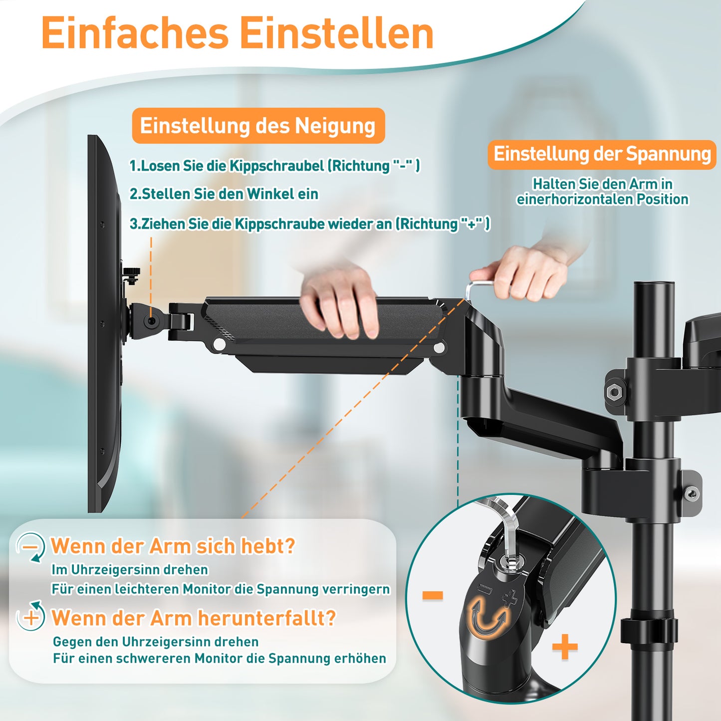 ELIVED Monitor Halterung 2 Monitore für 13-32 Zoll Bildschirme mit VESA 75/100, Gasdruckfeder 2 Monitorhalterung, Drehbar 360°, 9kg/Arm, Höhenverstellbar Monitor Arm EV6032