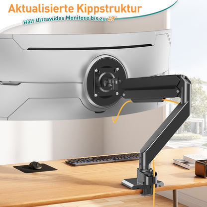 ELIVED Ultrawide Monitor Arm für Max 49 Zoll Bildschirm, Monitor Halterung Für schwerere Monitore 2-20kg mit VESA 75/100mm, Gasfeder Monitorarm mit Neigbar, Schwenkbar, Drehbar, EV3227
