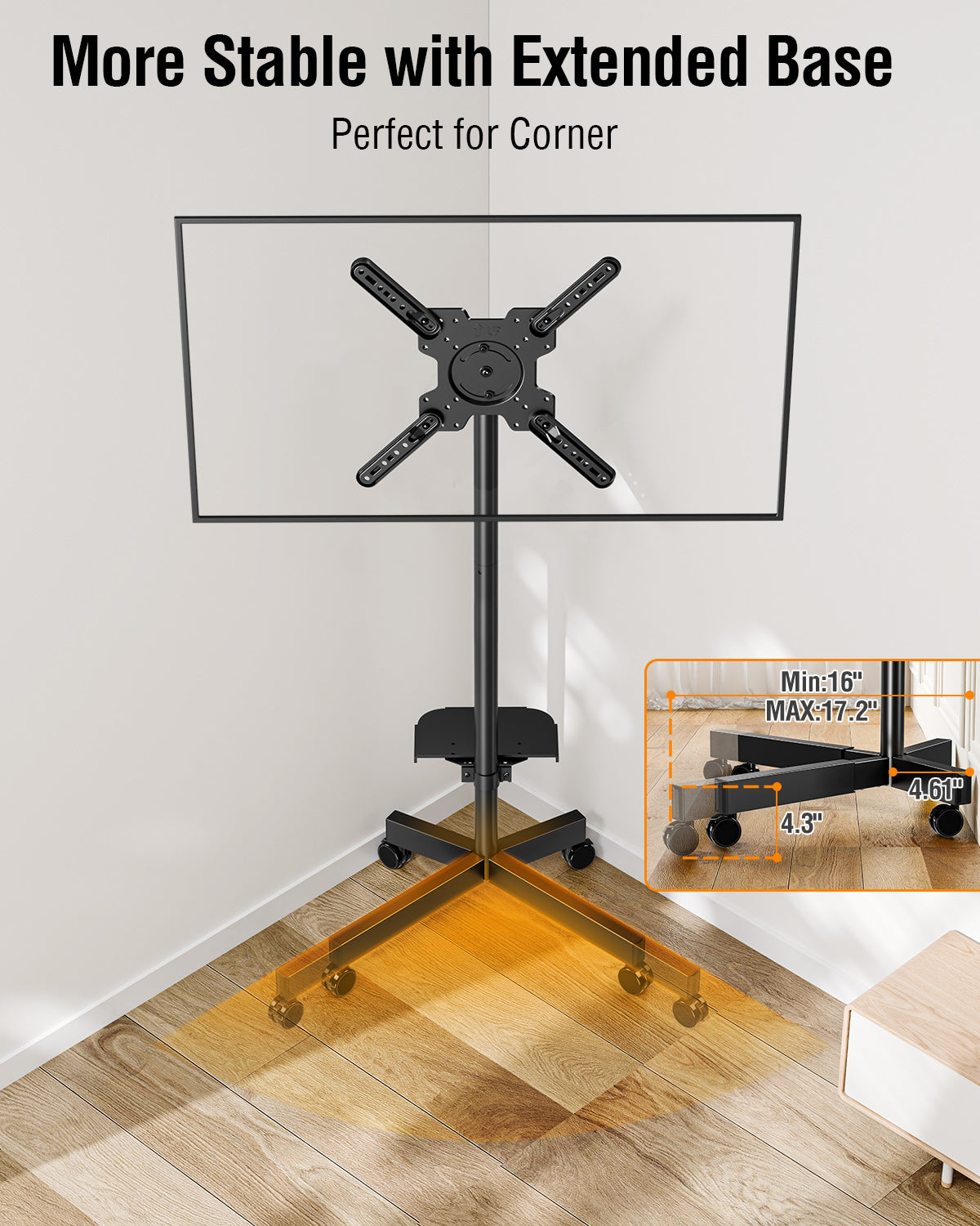 ELIVED Rolling TV Stand for Most 23"-60" TVs, Mobile TV Cart 90° Rotation Landscape to Portrait, Height Adjustable Floor TV Stand with Extendable Base, Max VESA 400x400mm, Up to 77 Lbs, YD2114B