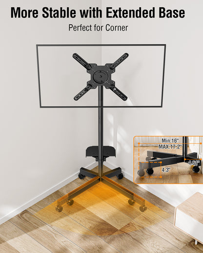 ELIVED Rolling TV Stand for Most 23"-60" TVs, Mobile TV Cart 90° Rotation Landscape to Portrait, Height Adjustable Floor TV Stand with Extendable Base, Max VESA 400x400mm, Up to 77 Lbs, YD2114B