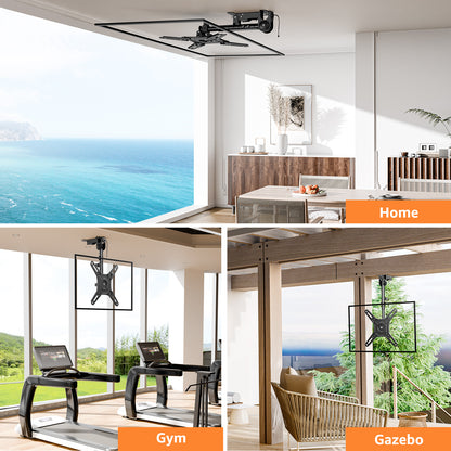 ELIVED Flip Down Ceiling TV Mount for Most 14-40 Inch TVs, Floding TV Mount for Flat and Pitched Roof, Height Adjustable Full Motion tv Bracket 360° Swivel for Patio, Max VESA 200x200mm, up to 22 Lbs