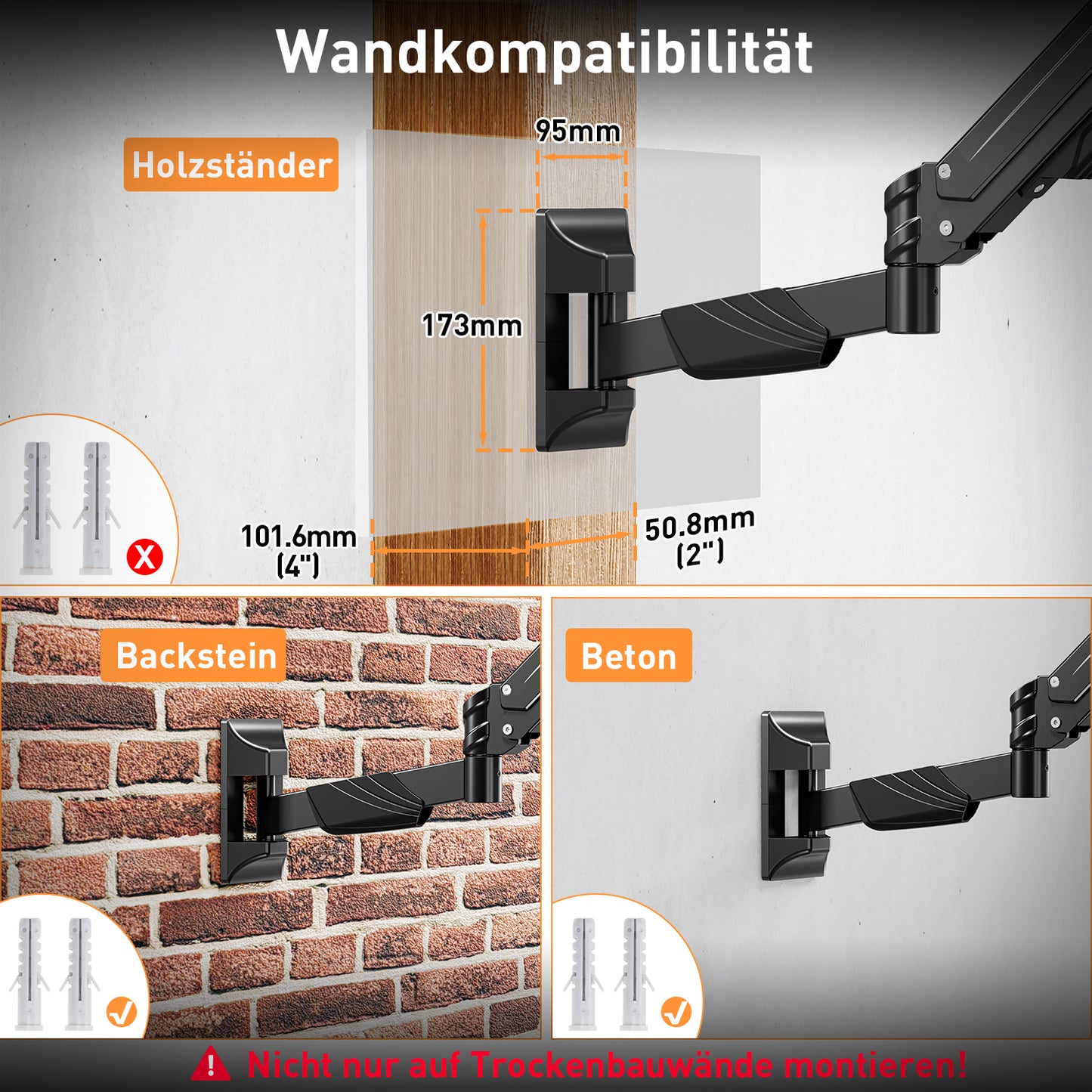 ELIVED Monitor Wandhalterung für Max. 43 Zoll Ultrawide Bildschirme bis zu 15kg, VESA 75/100/200mm, Heavy Duty Monitor Halterung Wand, Höhenverstellbar Gasdruckfeder Monitor arm EV3421B