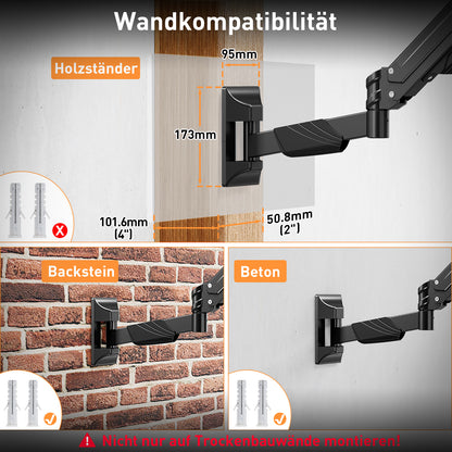 ELIVED Monitor Wandhalterung für Max. 43 Zoll Ultrawide Bildschirme bis zu 15kg, VESA 75/100/200mm, Heavy Duty Monitor Halterung Wand, Höhenverstellbar Gasdruckfeder Monitor arm EV3421B