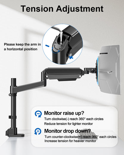 ErgoFocus  Heavy Duty Single Monitor Mount for Max 49 inch, Hold 4.4 to 44 lbs Ultrawide Screens, Premium Monitor Arm for Samsung Odyssey G9 and More, Adjustable Gas Spring Desk Stand, VESA Mount