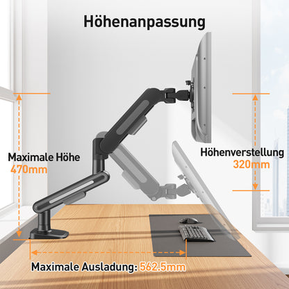 ELIVED Monitor Halterung für 17-34 Zoll Bildschirme, Einzelner Monitorarm hält 2-12 kg Monitor mit VESA 75/100mm, Höhenverstellbar Monitorhalterung mit Neigbar, Schwenkbar, Drehbar, Grau, EV3235B-G