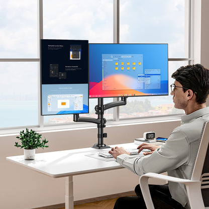 ELIVED Taller Dual Monitor Stand Long Arms for 13-32 inch Screens, Height Adjustable, VESA 75/100mm, Monitor Arm Desk Mount with Tilt Swivel Rotation, Up to 10KG, Black, EV6034B