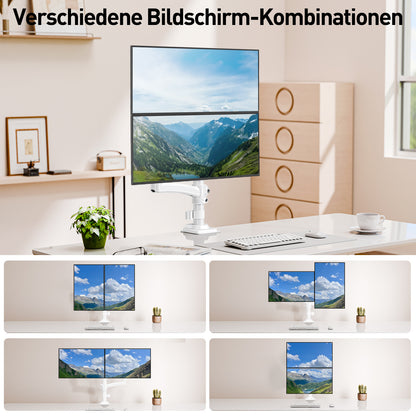 ELIVED Monitor Halterung 2 Monitore für 13-32" Bildschirme, Monitor Arm hält 2-10 kg Monitor mit VESA 75/100mm, Höhenverstellbare Dual Monitorarm mit Neigbar, Schwenkbar, Drehbar, Weiß, EV6034W