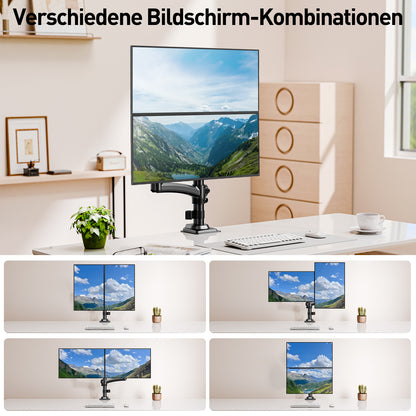 ELIVED Monitor Halterung 2 Monitore für 13-32" Bildschirme, Monitor Arm hält 2-10 kg Monitor mit VESA 75/100mm, Höhenverstellbare Dual Monitorarm mit Neigbar, Schwenkbar, Drehbar, EV6034B