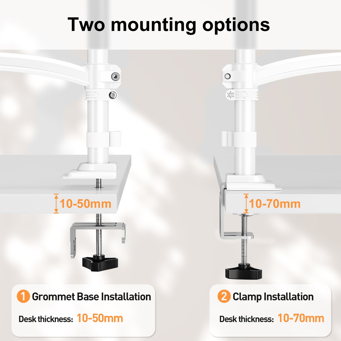 ELIVED Taller Dual Monitor Stand Long Arms for 13-32 inch Screens, Height Adjustable, VESA 75/100mm, Monitor Arm Desk Mount with Tilt Swivel Rotation, Up to 10KG, White, EV6034W