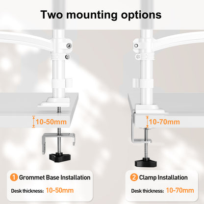 ELIVED Taller Dual Monitor Stand Long Arms for 13-32 inch Screens, Height Adjustable, VESA 75/100mm, Monitor Arm Desk Mount with Tilt Swivel Rotation, Up to 10KG, White, EV6034W