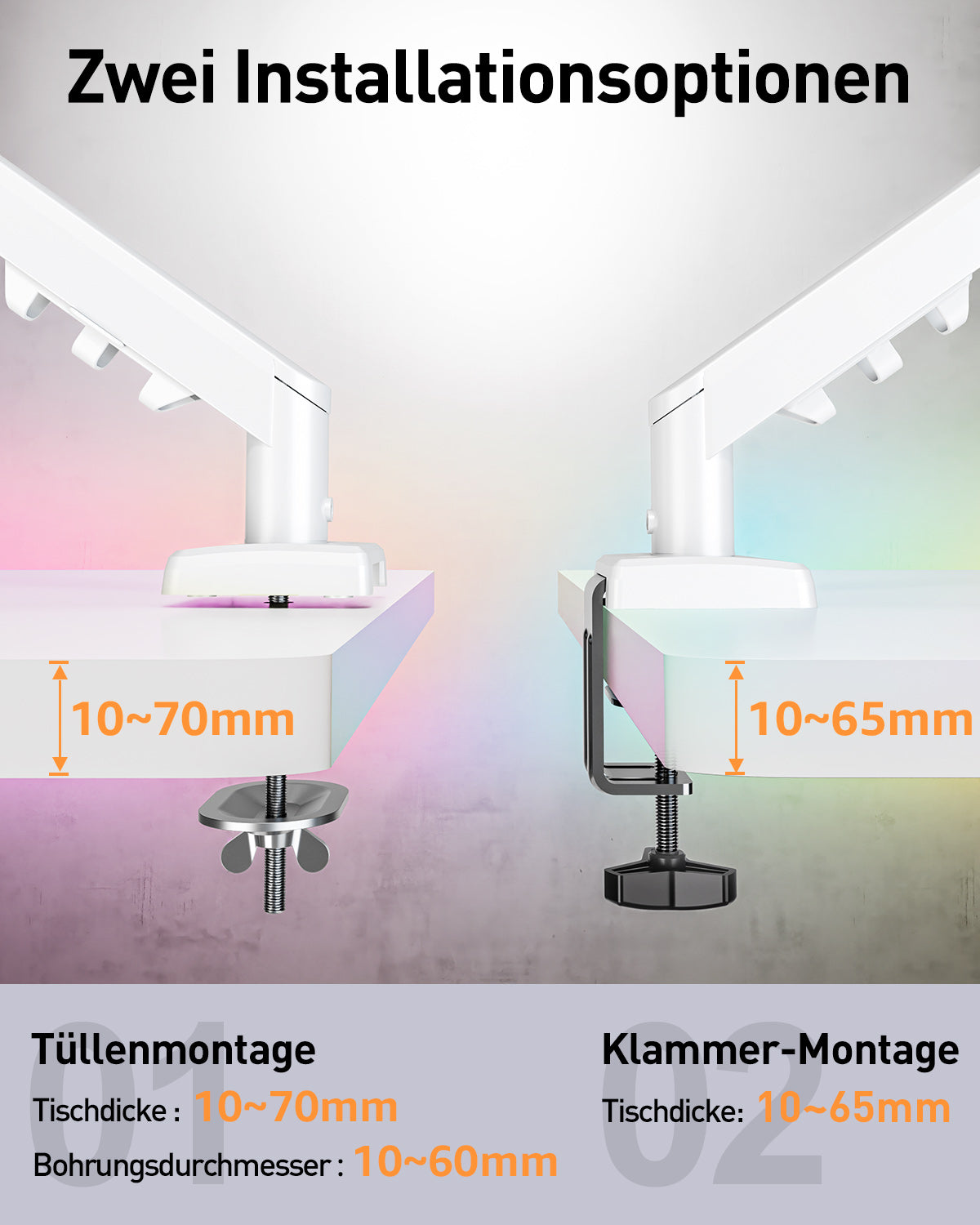 ELIVED Monitor Halterung für 13"-32" Monitor, Monitorhalterung Ideal für 2-9 kg Gaming PC Bildschirme mit VESA 75/100 mm, Gasfeder Monitor Arm mit Neigbar, Schwenkbar, Drehbar, Weiß, EV6013W-DE