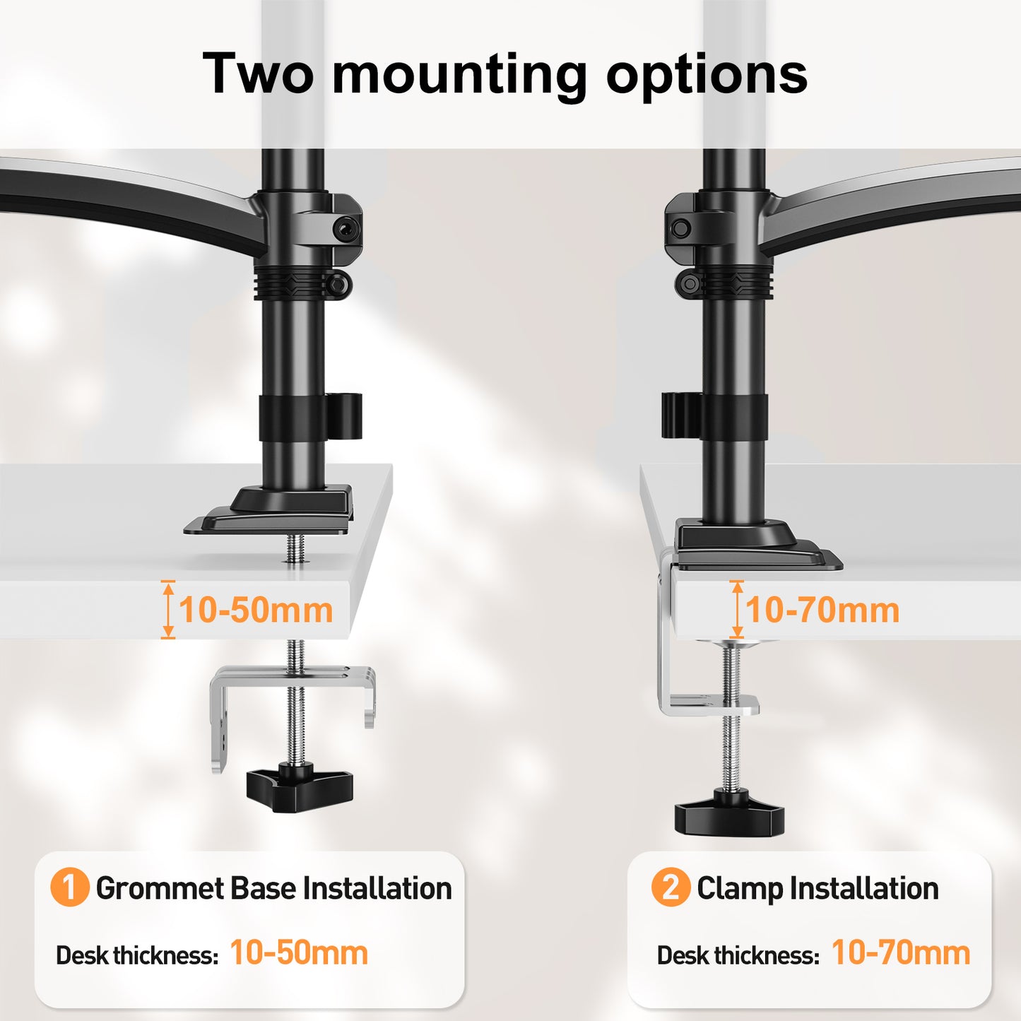 ELIVED Taller Dual Monitor Stand Long Arms for 13-32 inch Screens, Height Adjustable, VESA 75/100mm, Monitor Arm Desk Mount with Tilt Swivel Rotation, Up to 10KG, Black, EV6034B