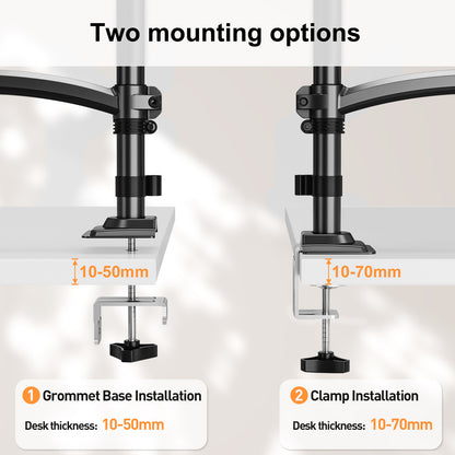 ELIVED Taller Dual Monitor Stand Long Arms for 13-32 inch Screens, Height Adjustable, VESA 75/100mm, Monitor Arm Desk Mount with Tilt Swivel Rotation, Up to 10KG, Black, EV6034B