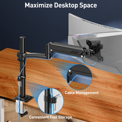ELIVED Taller Monitor Stand Long Arms for 13-32 inch Screens, Height Adjustable, VESA 75/100mm, Single Monitor Arm Desk Mount with Tilt Swivel Rotation, Up to 10KG, Black, EV6033B