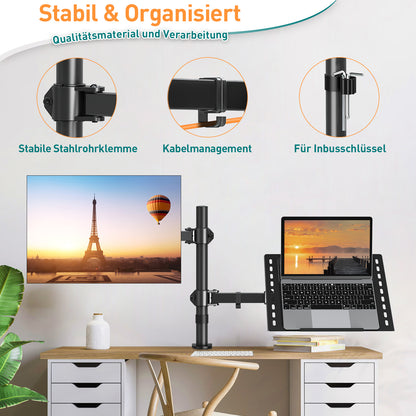 ELIVED Monitor Halterung mit Laptop Arm für die meisten 13-27 Zoll LCD LED Bildschirme und bis zu 15,6 Zoll Notebooks, VESA 75x75-100x100mm, EV024