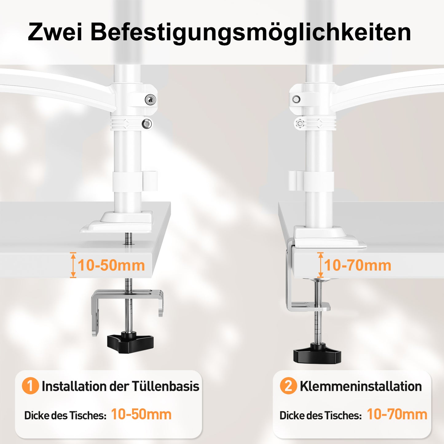 ELIVED Monitor Halterung 2 Monitore für 13-32" Bildschirme, Monitor Arm hält 2-10 kg Monitor mit VESA 75/100mm, Höhenverstellbare Dual Monitorarm mit Neigbar, Schwenkbar, Drehbar, Weiß, EV6034W