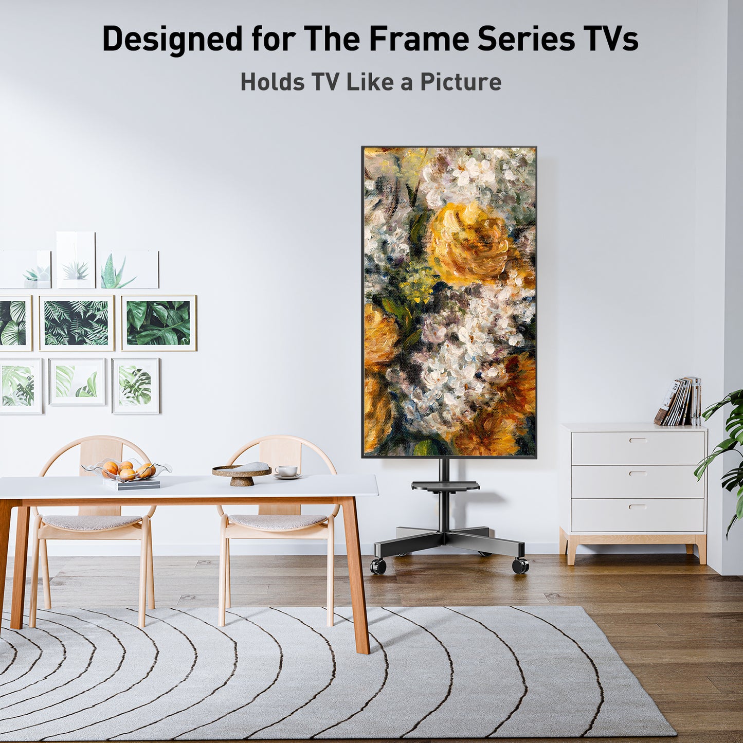 ELIVED Mobile TV Stand on Wheels, for 23-60 Inch TVs, Tilt Height Adjustable Rolling TV Trolley with Media Shelf, Holds up to 35kg, Max Vesa 400x400mm, 90° Rotation Landscape to Portrait, EV2114B