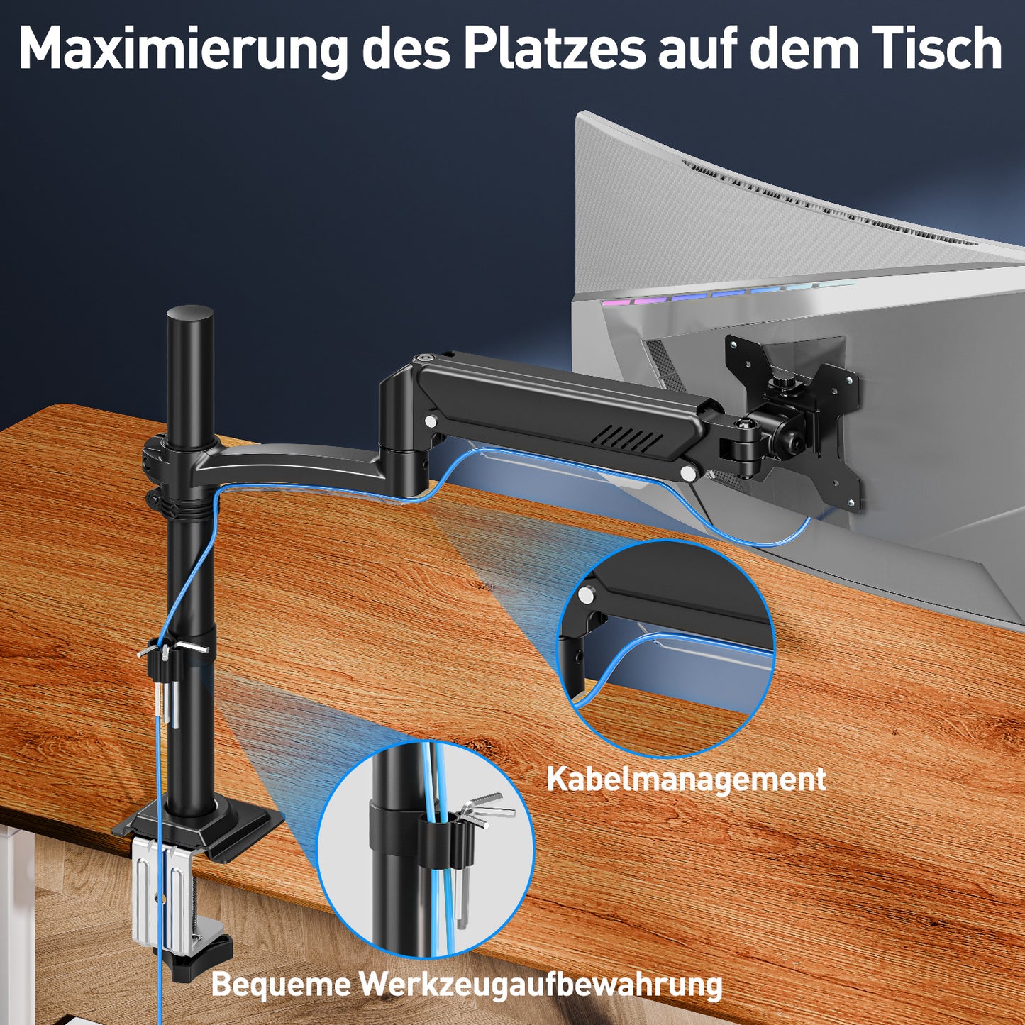 ELIVED Monitor Halterung für 13-32" Bildschirme, Gasfeder Monitor Arm hält 2-10 kg Monitor mit VESA 75/100mm, Höhenverstellbare Einarmig Monitorhalterung mit Neigbar, Schwenkbar, Drehbar, EV6033B
