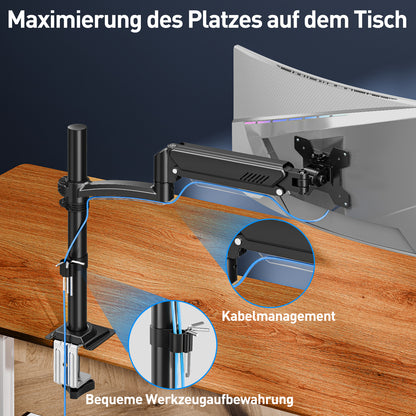 ELIVED Monitor Halterung für 13-32" Bildschirme, Gasfeder Monitor Arm hält 2-10 kg Monitor mit VESA 75/100mm, Höhenverstellbare Einarmig Monitorhalterung mit Neigbar, Schwenkbar, Drehbar, EV6033B