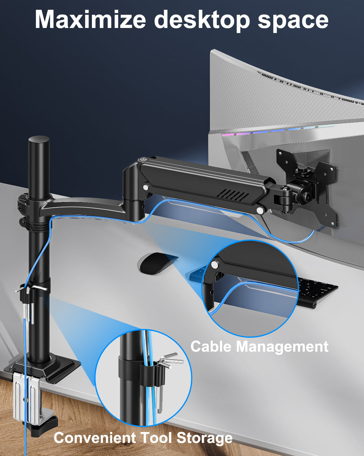 ErgoFocus Single Monitor Mount Holds Max 22lbs, 13-32 inch Monitor Desk Mount, Height Adjustable Tall Monitors Arm, Monitors Stand with Tilt Swivel Rotation, VESA 75 100mm, Black, Freelift