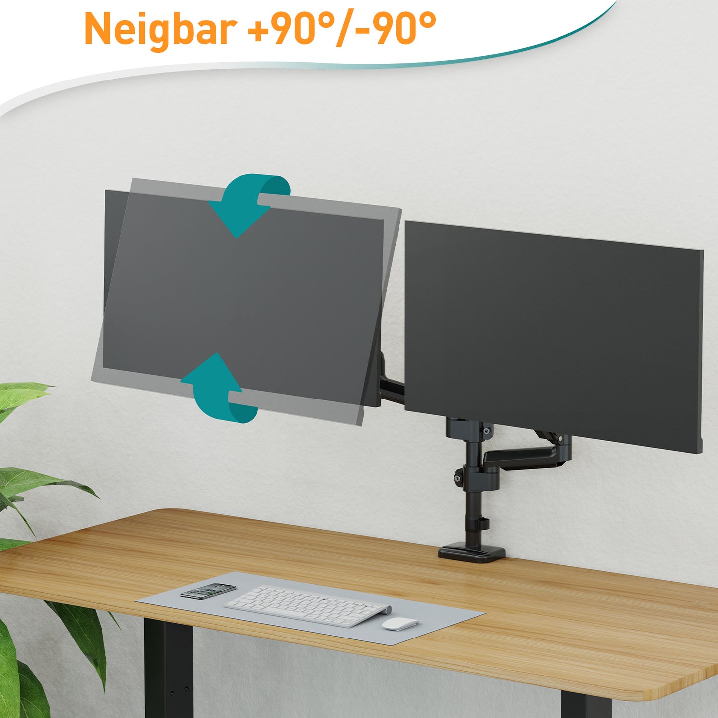 ELIVED Monitor Halterung 2 Monitore für 13-32 Zoll Bildschirme mit VESA 75/100, Gasdruckfeder 2 Monitorhalterung, Drehbar 360°, 9kg/Arm, Höhenverstellbar Monitor Arm EV6032