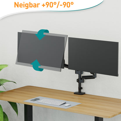 ELIVED Monitor Halterung 2 Monitore für 13-32 Zoll Bildschirme mit VESA 75/100, Gasdruckfeder 2 Monitorhalterung, Drehbar 360°, 9kg/Arm, Höhenverstellbar Monitor Arm EV6032