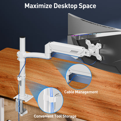 ELIVED Taller Monitor Stand Long Arms for 13-32 inch Screens, Height Adjustable, VESA 75/100mm, Single Monitor Arm Desk Mount with Tilt Swivel Rotation, Up to 10KG, White, EV6033W