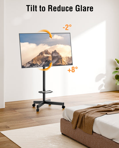 ELIVED Rolling TV Stand for Most 23"-60" TVs, Mobile TV Cart 90° Rotation Landscape to Portrait, Height Adjustable Floor TV Stand with Extendable Base, Max VESA 400x400mm, Up to 77 Lbs, YD2114B
