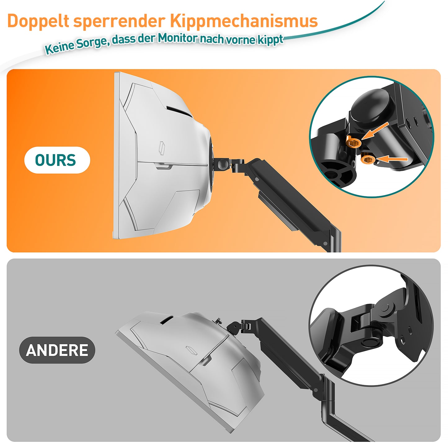 ELIVED Ultrawide Monitor Arm für Max 49 Zoll Bildschirm, Monitor Halterung Für schwerere Monitore 2-20kg mit VESA 75/100mm, Gasfeder Monitorarm mit Neigbar, Schwenkbar, Drehbar, EV3227
