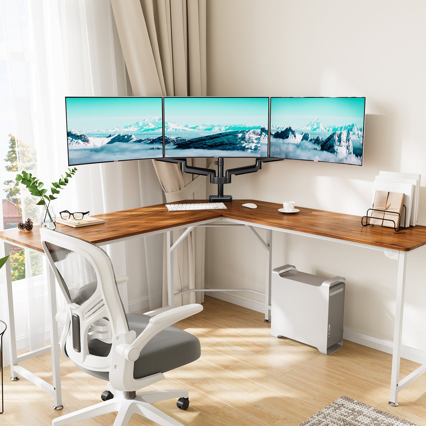 ELIVED Monitor Halterung 3 Monitore für 13-27 Zoll Bildschirme bis zu 9kg mit VESA 75/100, Gasdruckfeder 3 Monitorhalterung, Neigbar Schwenkbar Drehbar Höhenverstellbar Monitor Arm EV006