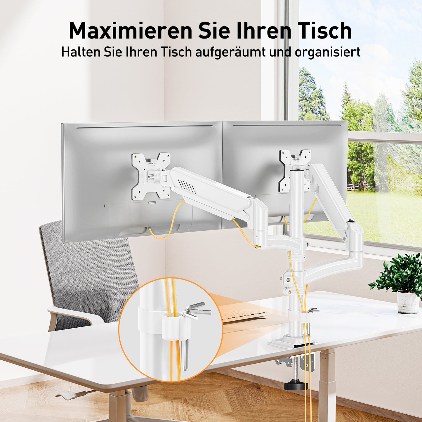 ELIVED Monitor Halterung 2 Monitore für 13-32" Bildschirme, Monitor Arm hält 2-10 kg Monitor mit VESA 75/100mm, Höhenverstellbare Dual Monitorarm mit Neigbar, Schwenkbar, Drehbar, Weiß, EV6034W