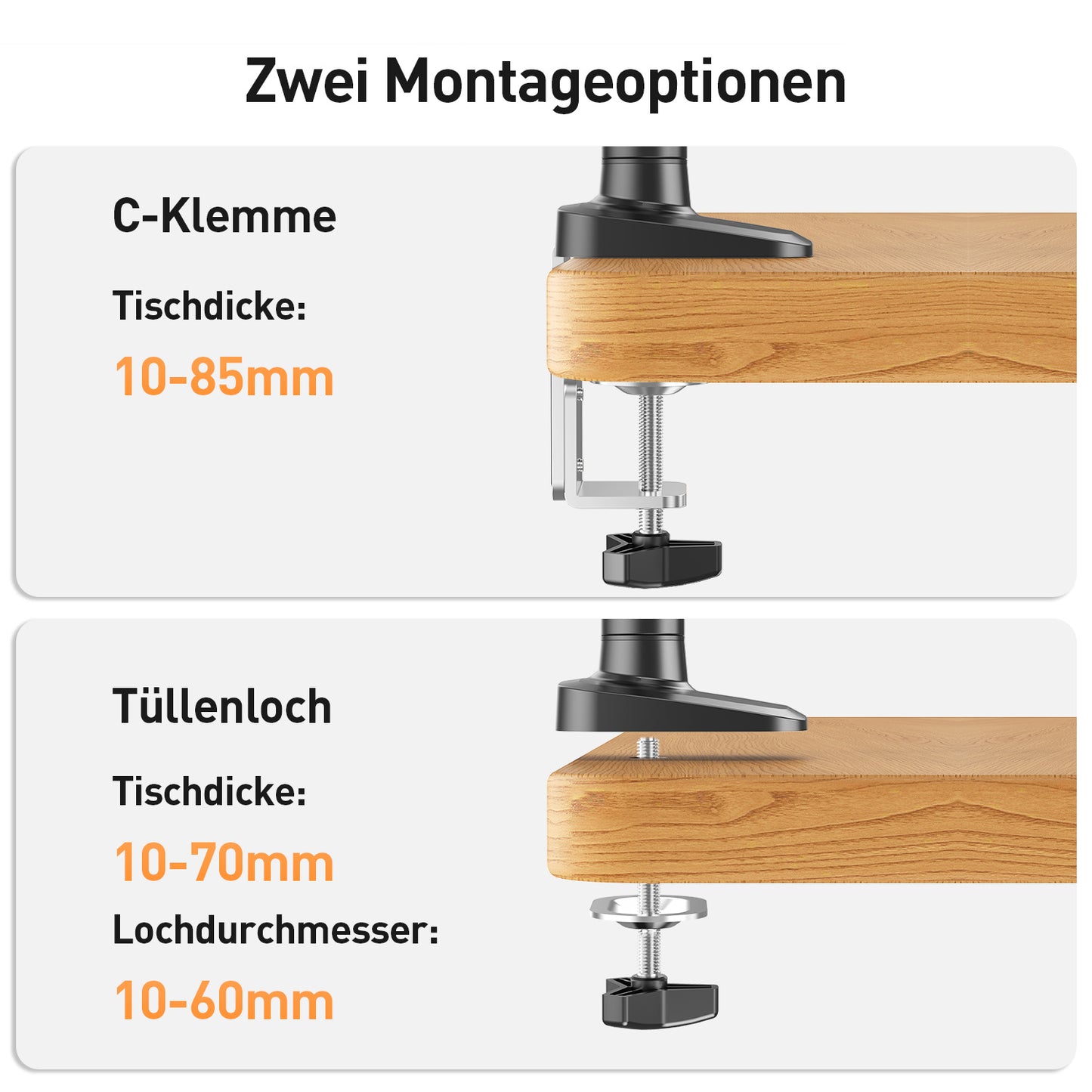 ELIVED Monitor Halterung für 17-34 Zoll Bildschirme, Einzelner Monitorarm hält 2-12 kg Monitor mit VESA 75/100mm, Höhenverstellbar Monitorhalterung mit Neigbar, Schwenkbar, Drehbar, Grau, EV3235B-G
