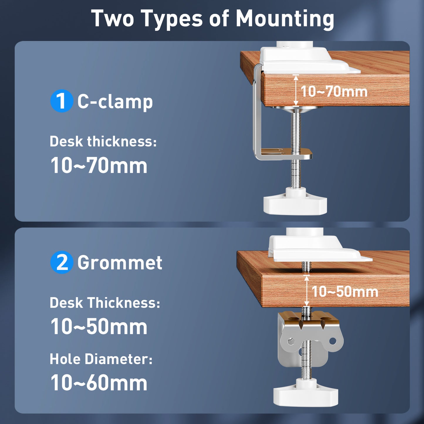 ELIVED Taller Monitor Stand Long Arms for 13-32 inch Screens, Height Adjustable, VESA 75/100mm, Single Monitor Arm Desk Mount with Tilt Swivel Rotation, Up to 10KG, White, EV6033W