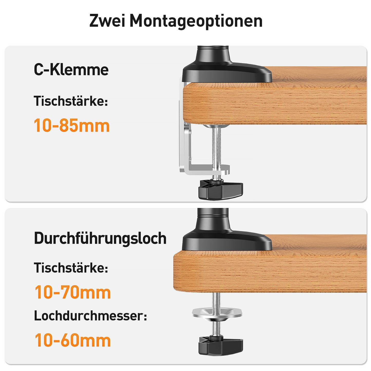 ELIVED Monitor Halterung 2 Monitore für 17-34 Zoll Bildschirme, Bildschirmhalterung 2 Monitore hält 2-12 kg Monitore mit VESA 75/100mm, Höhenverstellbar Monitorhalterung mit Drehbar, Grau, EV3236B-G
