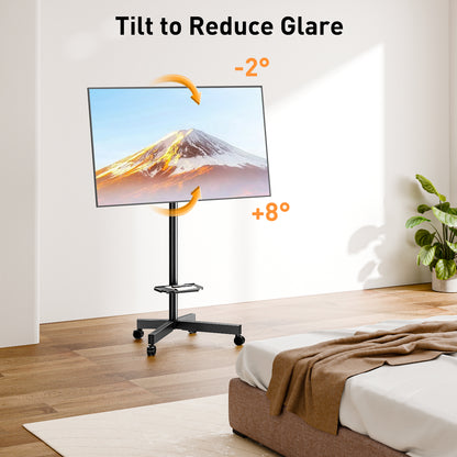 ELIVED Mobile TV Stand on Wheels, for 23-60 Inch TVs, Tilt Height Adjustable Rolling TV Trolley with Media Shelf, Holds up to 35kg, Max Vesa 400x400mm, 90° Rotation Landscape to Portrait, EV2114B