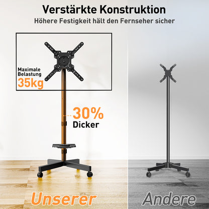 ELIVED TV Ständer Rollbar für 23-60 Zoll Fernseher bis zu 35kg, Max VESA 400x400mm, TV Standfuss mit Rollen Höhenverstellbar 90° Drehung Bodenständer EV2114B