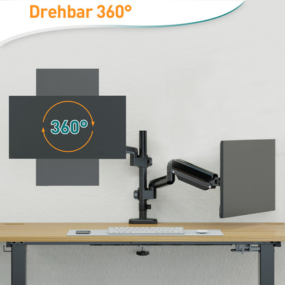 ELIVED Monitor Halterung 2 Monitore für 13-32 Zoll Bildschirme mit VESA 75/100, Gasdruckfeder 2 Monitorhalterung, Drehbar 360°, 9kg/Arm, Höhenverstellbar Monitor Arm EV6032