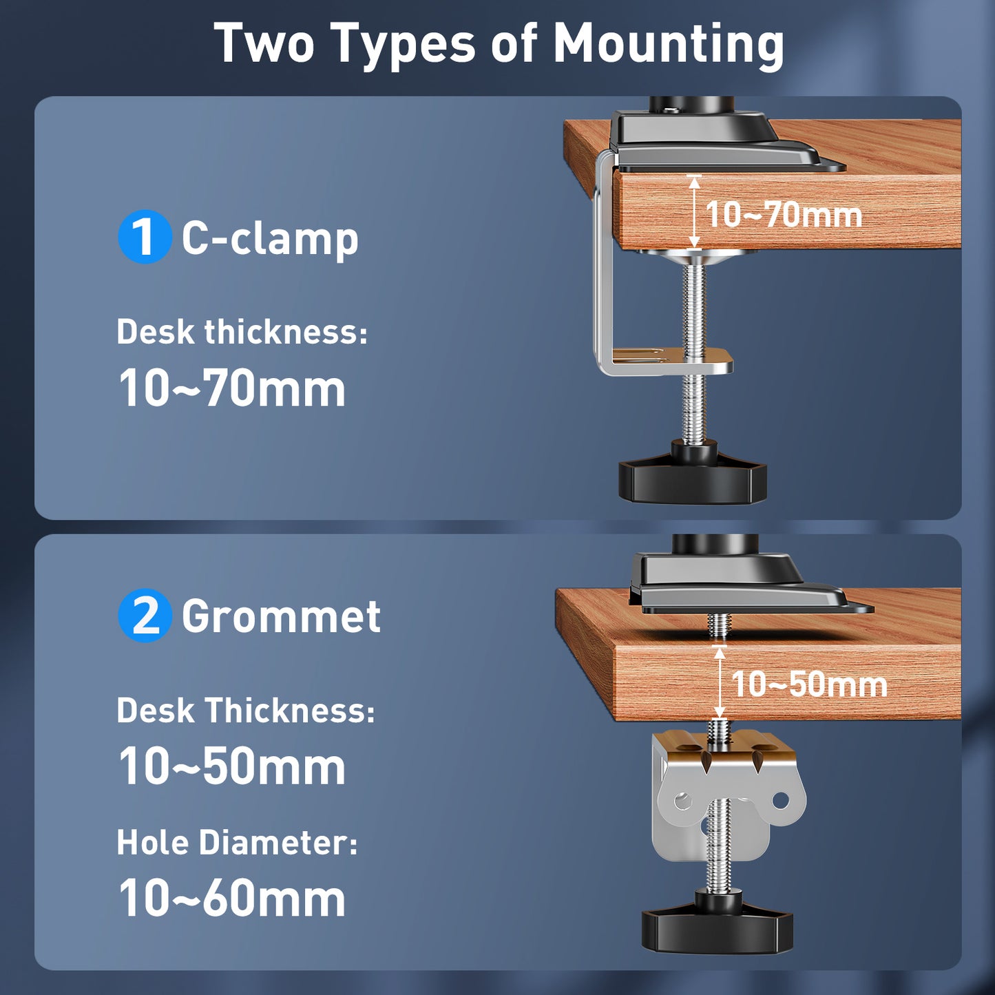 ELIVED Taller Monitor Stand Long Arms for 13-32 inch Screens, Height Adjustable, VESA 75/100mm, Single Monitor Arm Desk Mount with Tilt Swivel Rotation, Up to 10KG, Black, EV6033B