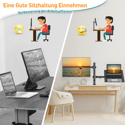 ELIVED Monitor Halterung mit Laptop Arm für die meisten 13-27 Zoll LCD LED Bildschirme und bis zu 15,6 Zoll Notebooks, VESA 75x75-100x100mm, EV024