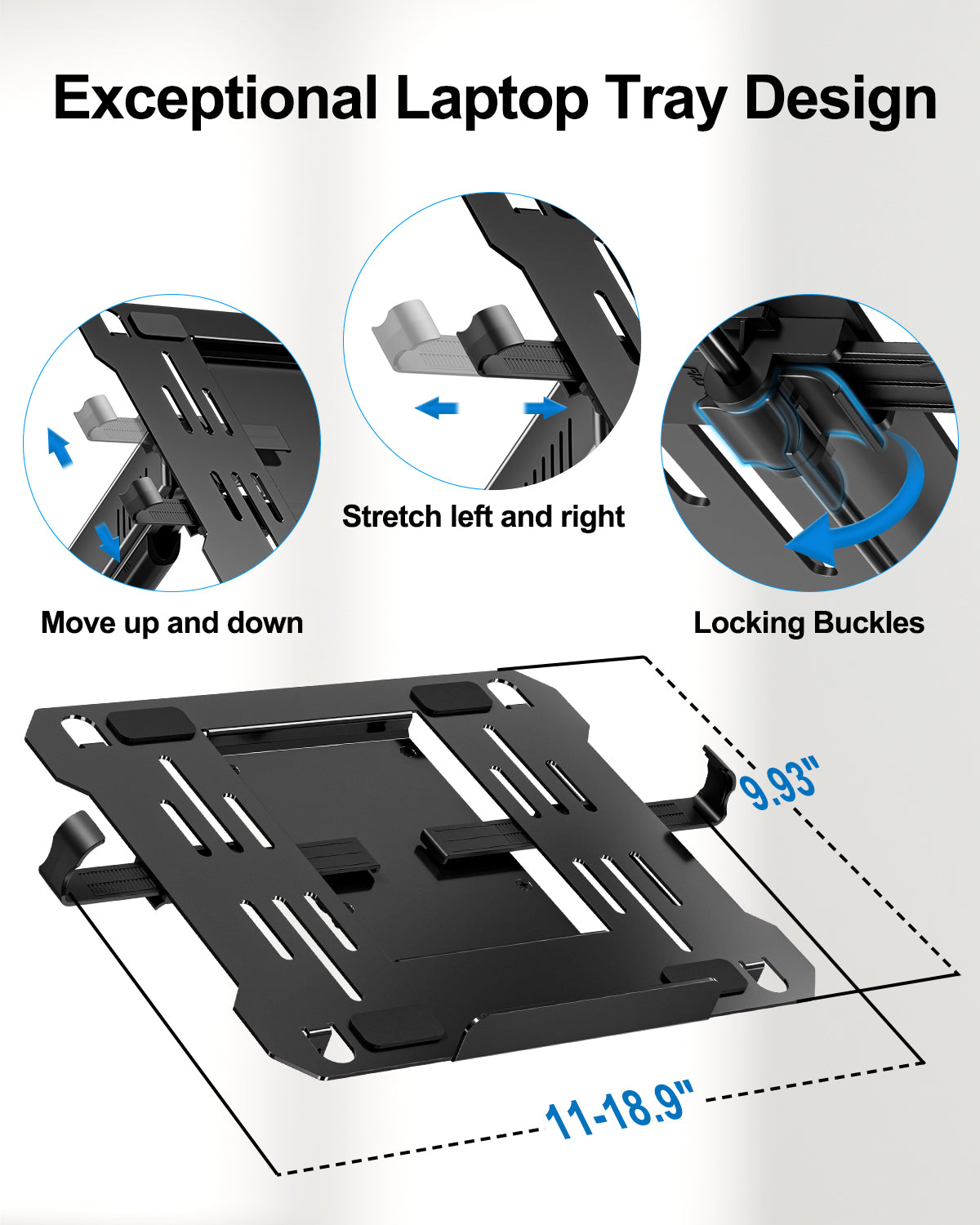 ErgoFocus Laptop Wall Mount, 2-in-1 Monitor Wall Mount with Vented Tray fits Max 17" Notebook or 13-32" Computer Screen, Adjustable Laptop Arm Holds 4.4-22lbs, Gas Spring Laptop Holder Stand