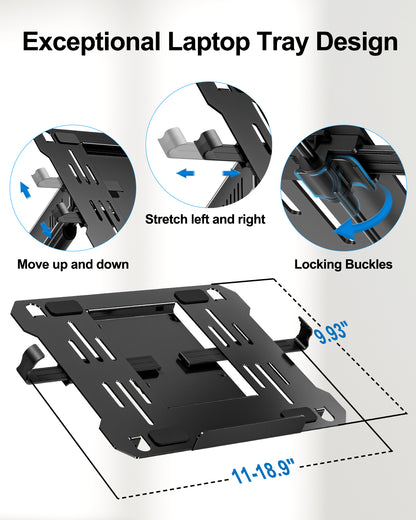 ErgoFocus Laptop Wall Mount, 2-in-1 Monitor Wall Mount with Vented Tray fits Max 17" Notebook or 13-32" Computer Screen, Adjustable Laptop Arm Holds 4.4-22lbs, Gas Spring Laptop Holder Stand