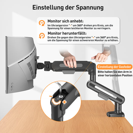 ELIVED Monitor Halterung 2 Monitore für 17-34 Zoll Bildschirme, Bildschirmhalterung 2 Monitore hält 2-12 kg Monitore mit VESA 75/100mm, Höhenverstellbar Monitorhalterung mit Drehbar, Grau, EV3236B-G
