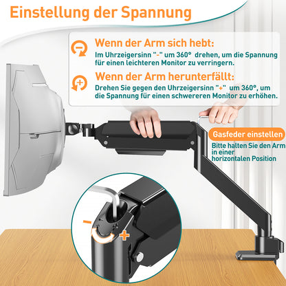 ELIVED Ultrawide Monitor Arm für Max 49 Zoll Bildschirm, Monitor Halterung Für schwerere Monitore 2-20kg mit VESA 75/100mm, Gasfeder Monitorarm mit Neigbar, Schwenkbar, Drehbar, EV3227
