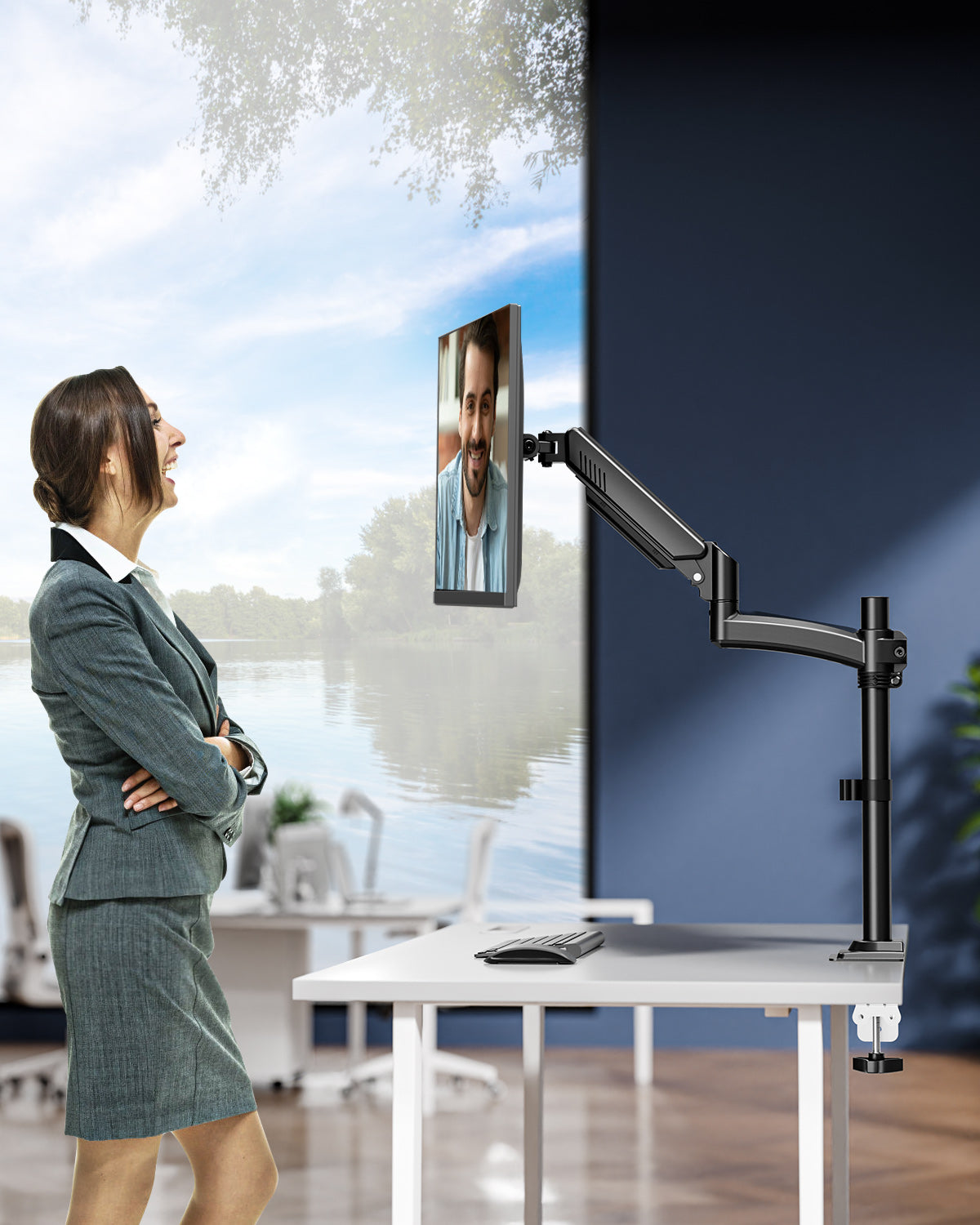 ErgoFocus Single Monitor Mount Holds Max 22lbs, 13-32 inch Monitor Desk Mount, Height Adjustable Tall Monitors Arm, Monitors Stand with Tilt Swivel Rotation, VESA 75 100mm, Black, Freelift