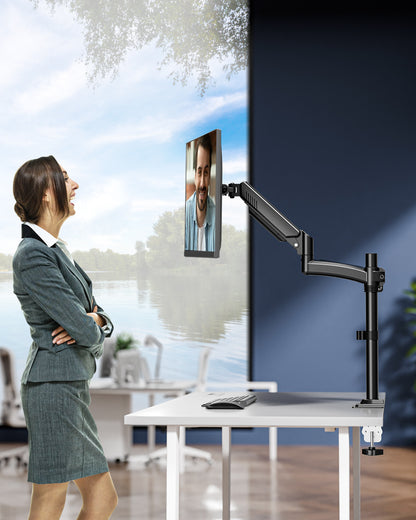 ErgoFocus Single Monitor Mount Holds Max 22lbs, 13-32 inch Monitor Desk Mount, Height Adjustable Tall Monitors Arm, Monitors Stand with Tilt Swivel Rotation, VESA 75 100mm, Black, Freelift