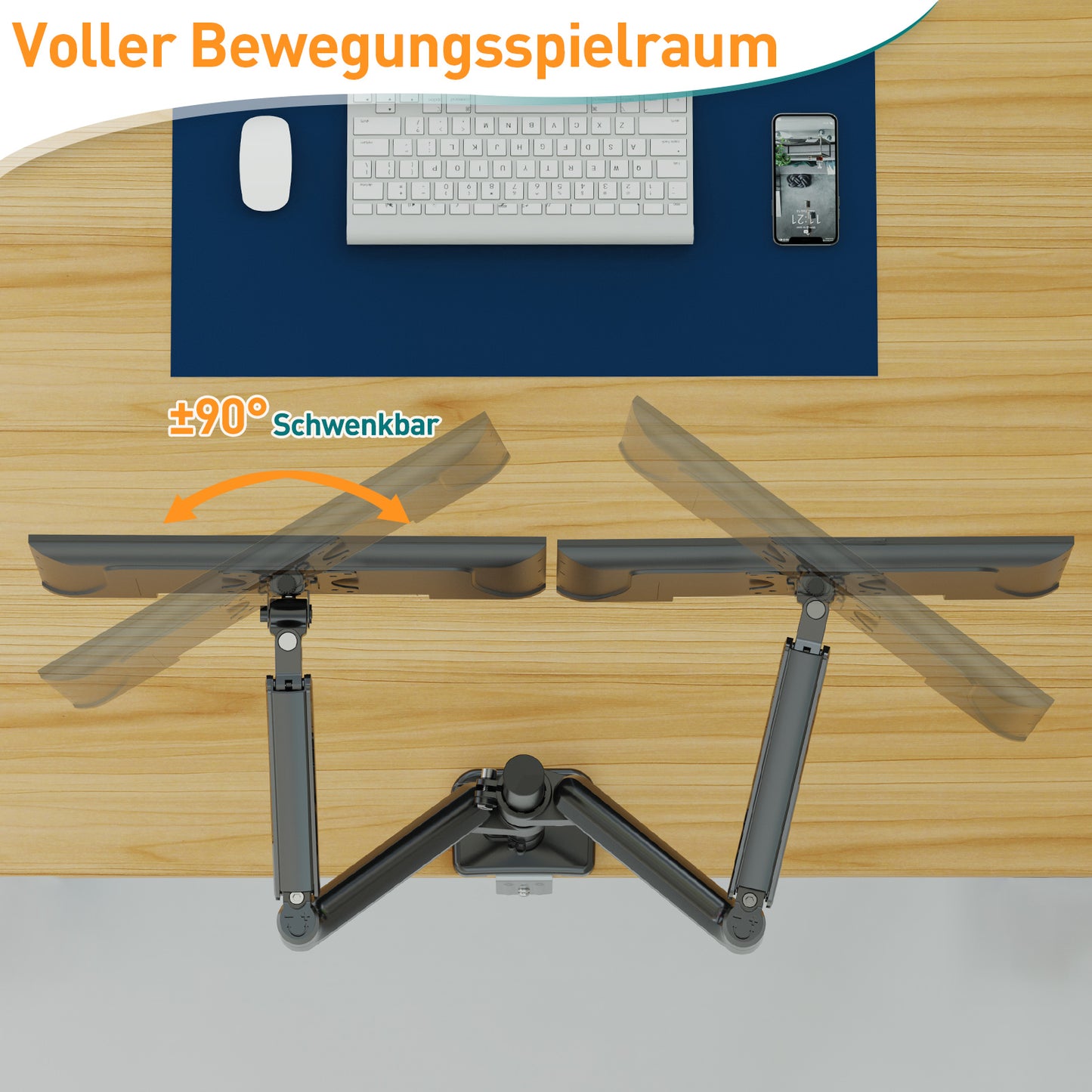 ELIVED Monitor Halterung 2 Monitore für 13-32 Zoll Bildschirme mit VESA 75/100, Gasdruckfeder 2 Monitorhalterung, Drehbar 360°, 9kg/Arm, Höhenverstellbar Monitor Arm EV6032